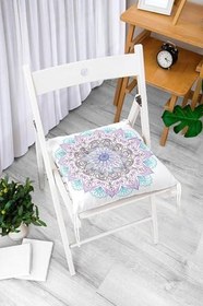 Resim RealHomes Beyaz Zeminde Açık Renkte Mandala Pofidik Sandalye Minderi 