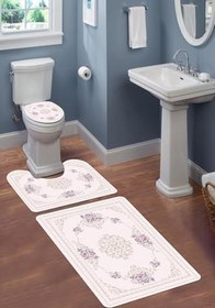 Resim Modern Desenli Dijital Baskı 3’lü Banyo Paspas Takımı Yıkanabilir Kaymaz Tabanlı Klozet Takımı KLZ0056 