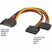 Resim Komponentci 15 Pin Sata Erkek - 2x15 Pin Sata Dişi Dönüştürücü Y Kablo 