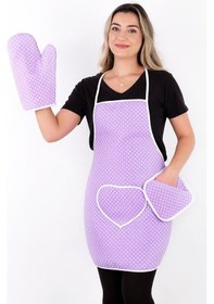 Resim Trendy 3lü Set Sıvı Su Geçirmez Mutfak Önlüğü Isıya Dayanıklı Fırın Eldiveni Ve Tutacak Çeyiz Seti Çizgili Kahve Çok Renkli 