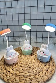 Resim Empressco Sevimli Tavşan Tasarımlı Şarjlı Masa Lambası, LED Işık ve Sticker Hediyeli 