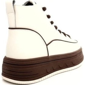 Resim Guja 25k335 Kadın Hakiki Deri Parçalı Kısa Boyunlu Sneaker Bot Bej 