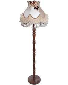 Resim Kumaş Kaplama Ahşap Ayak Lambader Vizon Çiçek Süsleme 