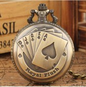 Resim keyfimshop Kişiye Özel Retro Royal Flush Tasarımlı Quartz Köstekli Kolye Saat 
