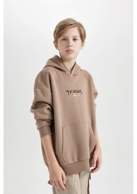 Resim DeFacto Erkek Çocuk Oversize Geniş Kalıp Sırt Baskılı Kapüşonlu Sweatshirt D5681A824WNBN554 