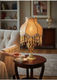 Resim Gold Gece Lambası Abajur Klasik Model Metal Gold Kaplama Ayak 50x30cm Ab00122p3 Gold 