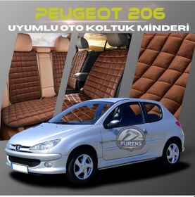 Resim Peugeot 206 Kahverengi Tay Tüyü Cepli & Terletmez Sırtlı Oto Koltuk Minder Seti - Koruma Kılıfı Ön & Arka Set 