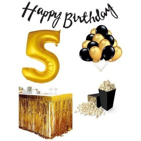 Resim 5 Yaş Gold-siyah Balon Rakam Folyo Banner Mısır Kutusu Masa Eteğ 