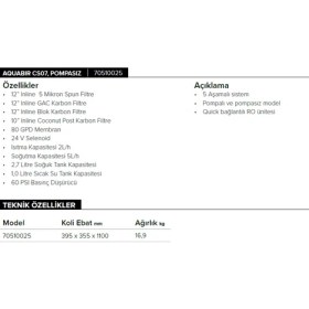 Resim Aquabir Arıtmalı Su Sebili Pompasız Aquabır CS07 
