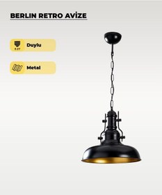 Resim Berlin Retro Avize Siyah / Metal - E27 Duylu Siyah 