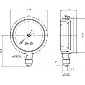 Resim Pakkens 0-6 Bar 63 mm Alttan Bağlantılı Gliserinli Manometre G 1/4 inç 