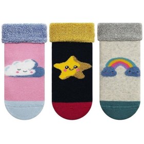 Resim Veraye socks Bulut,yıldız,gökkuşağı Desenli Baskılı Havlu Kız Bebek Çorabı 