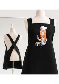 Resim Bk Gift Kişiye Özel Karikatürlü Çapraz Askılı Siyah Mutfak Önlüğü - 7, Aşçı Önlüğü, Şef Önlüğü, Anneye Hediye Kobitmeyencom35917 Bk Gift Renkli 