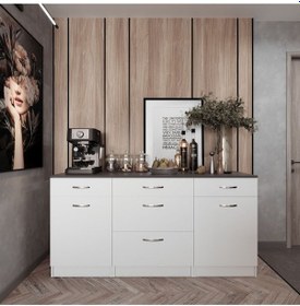 Resim Tango Mutfak 5 Çekmeceli 2 Kapaklı Alt Modül 200 Cm - Çok Amaçlı Dolap -tezgah Dahil Antrasit 