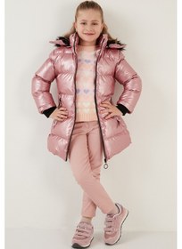 Resim Lela Peluş Astarlı Yakası Suni Kürklü Çıkarılabilir Kapüşonlu Kışlık Kız Çocuk Mont 5761908 Pembe 