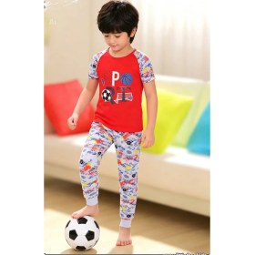 Resim NiCe İç Giyim Futbol Temalı Kırmızı & Gri Renk Pamuk Penye Bisiklet Yaka Lastikli Paça Erkek Çocuk Pijama Takım 