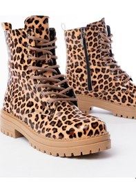Resim 2121-356 Parlak Leopar Bağcıklı Fermuarlı Günlük Kadın Bot Acı Kahverengi 