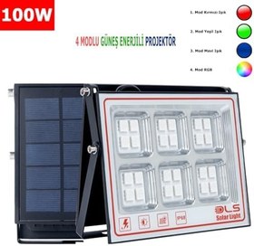 Resim DLS 100 SOLAR 5 MODLU GÜNEŞ ENERJİLİ LED PROJEKTÖR MAVİ YEŞİL KIRMIZI VE RGB RENK AYDINLATMA 