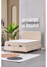 Resim Evdemo Ezgi Çift Kişilik Baza Başlık Yatak Seti Krem 150 200 150 x 200 