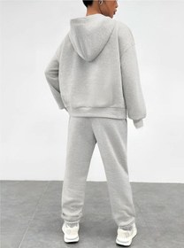 Resim Brooklyn Usa Kalın Kışlık Eşofman Takımı - Gri Sweatshirt Jogger Oversize Kapüşonlu Gri 