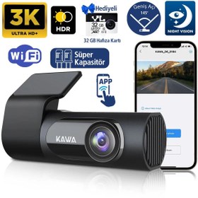 Resim Kawa D6 3K 1620P 145° Geniş Açı Lens DSI-2 Gece Görüşlü G-Sensörlü WDR WiFi Araç Kamerası 