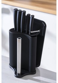 Resim Acar Cooper 8 Parça Standlı Kesme Tahtası Ve Bıçak Seti Siyah 