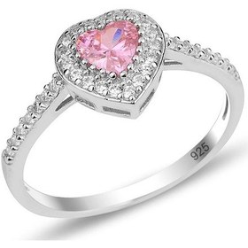 Resim Gümüş Rodyumlu Pırlanta Modeli Pembe Taşlı Kalp Yüzük 