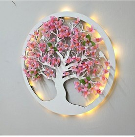 Resim Led Işıklı Ve Pembe Sakura Hayat Ağacı Tablo 40cm - Beyaz 