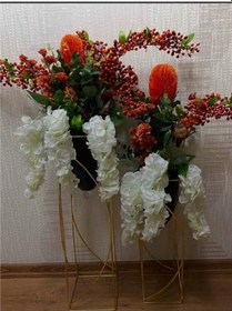 Resim Metal 2'li Metal Gold Ayaklı Dekoratif Siyah Saksı Çiçeklik Vazo Flyon-hsn102 