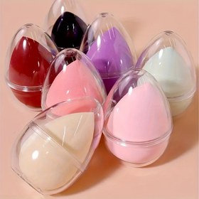 Resim 1 adet Makyaj Süngeri Saklama Kutusu ile, Çift Taraflı Islak ve Kuru Güzellik Blender'ı, PU Malzeme, Kokusuz, Sıvı Pudra Krem Fondöten için, Normal Cilt Tipi 