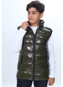 Resim Toontoy Kids Toontoy Erkek Çocuk Su İtici Dik Yaka Fermuarlı Cepli Parlak Şişme Yelek Haki 