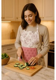 Resim Havlulu Mutfak Önlüğü Pratik Kullanım Önlük Gül Kurusu 