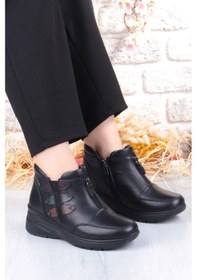 Resim Pepita Z014 Rahat Esnek Kaymaz Taban Yumuşak Hakiki Deri Kadın Bot Siyah 