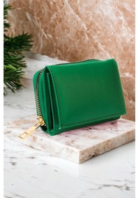 Resim Mygeppetobag Kadın Fermuarlı Ve Çıtçıtlı Bozuk Para Bölmeli Şık Cüzdan Yeşil Çok Renkli 