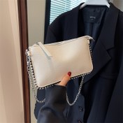 Resim Zincir Askılı Şık Satchel Çanta, Düz Renk, Hafif, Çıkarılabilir Askı, Fermuar Kapatma, Polyester Astarlı, Boncuk Süslemesi - Kadınlar İçin Moda Omuz Çantası 