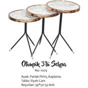 Resim Bengi Brc Olimpik Zigon Sehpa 1074 Beyaz Mermer Desenli Parlak Pirinç Kaplama El Yapım 