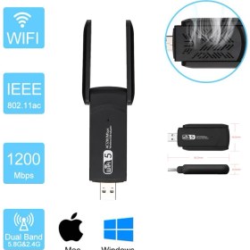 Resim Arizzonna AC1200 Mbps Dual Band USB 3.0 Kablosuz Wifi Alıcı Adaptör 