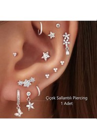 Resim Çiçek Sallantılı Piercing Helix Kıkırdak Silver Renk Renkli 