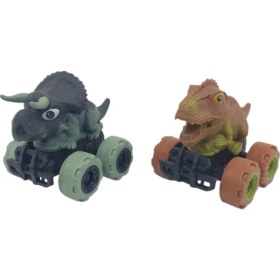 Resim Birlik Sürtmeli Dinazor Arabalar 2'li - 12 cm - Triceratops & Stegosaurus 