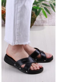 Resim Fort Elis 1005 Rahat Çapraz Bantlı Ortopedik Kadın Terlik Siyah 