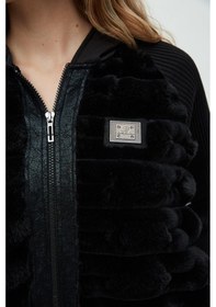 Resim Daido Kadın Oversize Peluş Fermuarlı Kaban - Yeni Sezon Siyah 