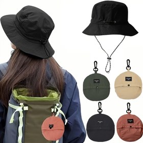 Resim 1 adet Esnek Tarzda %100 Polyester Kova Şapka Ayarlanabilir İpli, Katlanabilir ve Taşınabilir Dış Maceralar, Yürüyüş ve Seyahat için - Siyah, Kamp Aksesuarları 