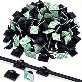 Resim 50 adet Yapışkan Kablo Tel Klipsleri - Yeşil ve Beyaz Çizgili Tasarımıyla Güçlü Kordon Klipsleri, Kablo Yönetimi için Dayanıklı Plastik Kablo Tutucuları, Ev, Ofis, Araba, Masa Altı ve Duvar Düzenlemesi için İdeal, Kablo Kordon Tutucu, Masa Düzenleyici, Çizgili Desen, Sağlam Yapı 
