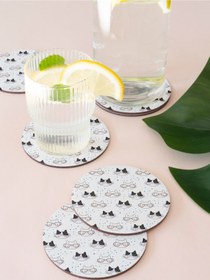 Resim Kedi Temalı Yuvarlak Bardak Altlığı 6'lı Set - 9x9cm - Mdf 