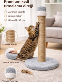Resim Saule Kedi Tırmalama Tahtası Açık Gri 52 cm Premium | Doğal Sisal İp | Yuvarlak Taban 