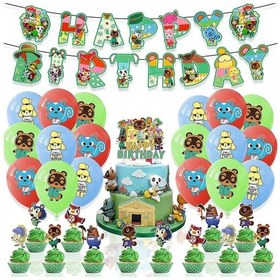 Resim Animal Crossing Temalı Doğum Günü Partisi Süslemeleri Animal Crossing Çekme Halkası Pasta Eklentisi Balon Spiral Set A Çok Renkli 