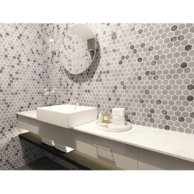 Resim Tuqco 1’’ Hexagon Muğla Beyazı - Gümüş Eskitme Mermer Mozaik 