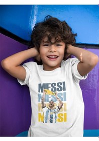 Resim Sevbano Unisex Messi Baskılı Efsane Futbolcu Çocuk Tişört 1-12 Yaş Beyaz 