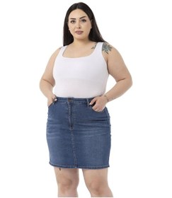 Resim Disentis Büyük Beden Taşlama Detaylı Beş Cepli Mavi Mini Denim Etek-mavi Mavi 