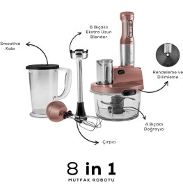 Resim Karaca 8 In 1 Mastermaid Prosteel Cam Hazneli 6 Bıçaklı Uzun Blender Ayaklı Mutfak Robotu 2500W Güçlü Motor+ Onerous Mutfak Tartısı 